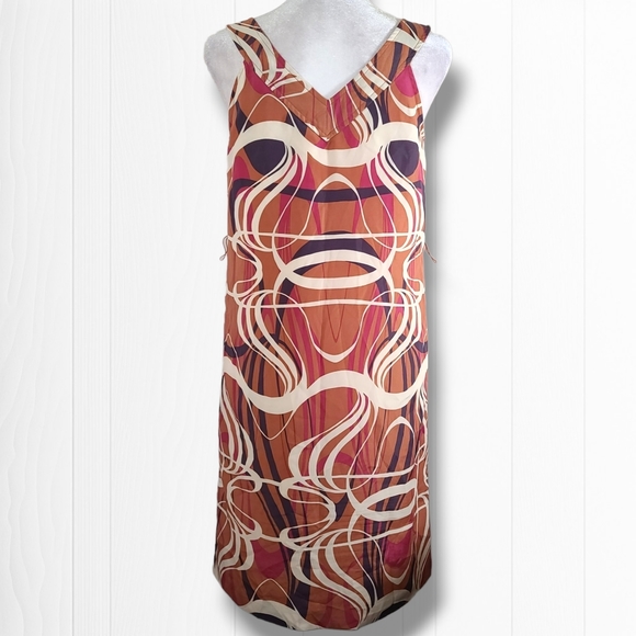 Banana Republic Women's Abstract V-Neck Sleeveless Midi Sheath Dress Size 0 - Picture 6 of 12
